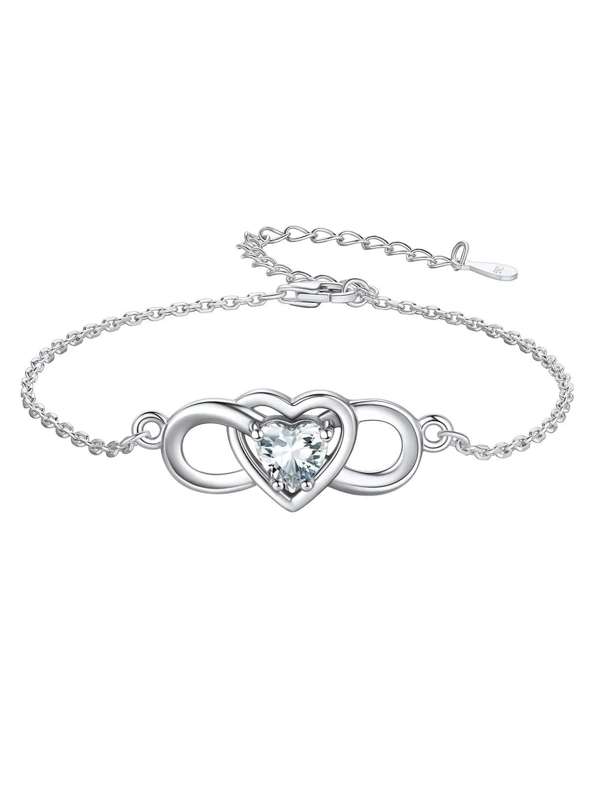 Custom4U Womens Infinity Bracelet Sterling Silver Heart Bracelets Endless Love Valentines Day Mother’s Day Birthday Gifts for Her