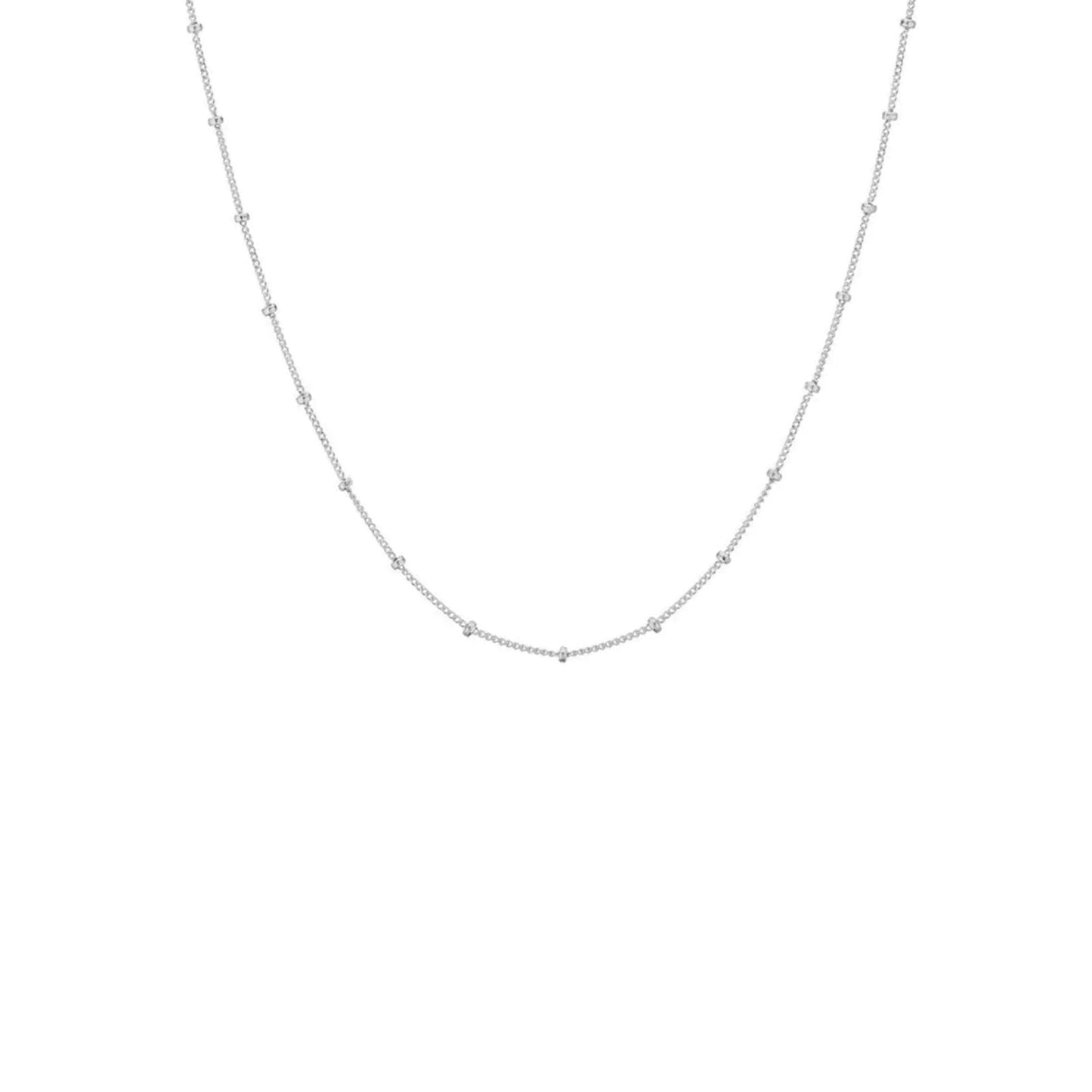 Dainty Silver Satellite Chain Choker NecklaceSilver Plated Beaded Station Satellite Chain Necklaces for Women14"