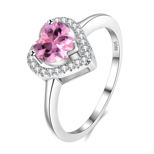 Uloveido Silver Colour Crystal Heart Ring Solitaire Wedding Promise Rings Valentines Gift for Women Y3130 (Pink Size 7)