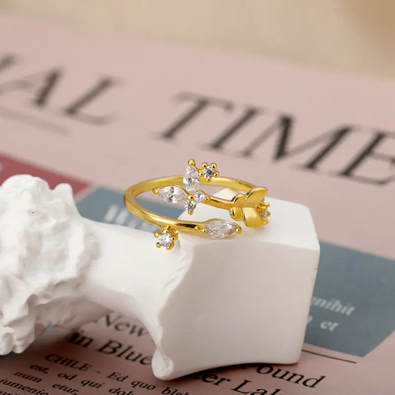 Fresh Flower Adjustable Zircon Ring for Women