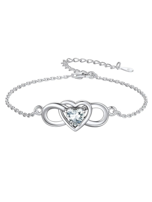 Custom4U Womens Infinity Bracelet Sterling Silver Heart Bracelets Endless Love Valentines Day Mother’s Day Birthday Gifts for Her