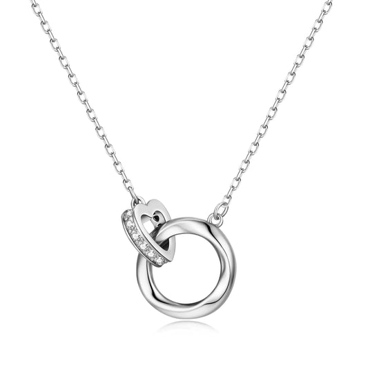 S925 Sterling Silver Necklace for Women White Gold Necklace Dainty Silver Heart Necklace for Jewelry Gifts Interlocking Circle Necklace Mothers Day Gift
