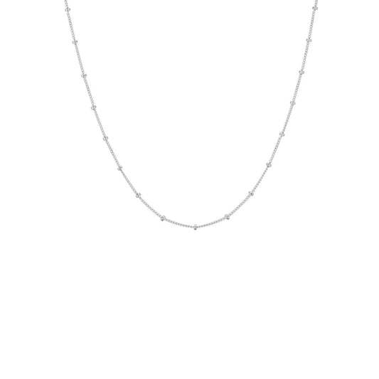 Dainty Silver Satellite Chain Choker NecklaceSilver Plated Beaded Station Satellite Chain Necklaces for Women14"